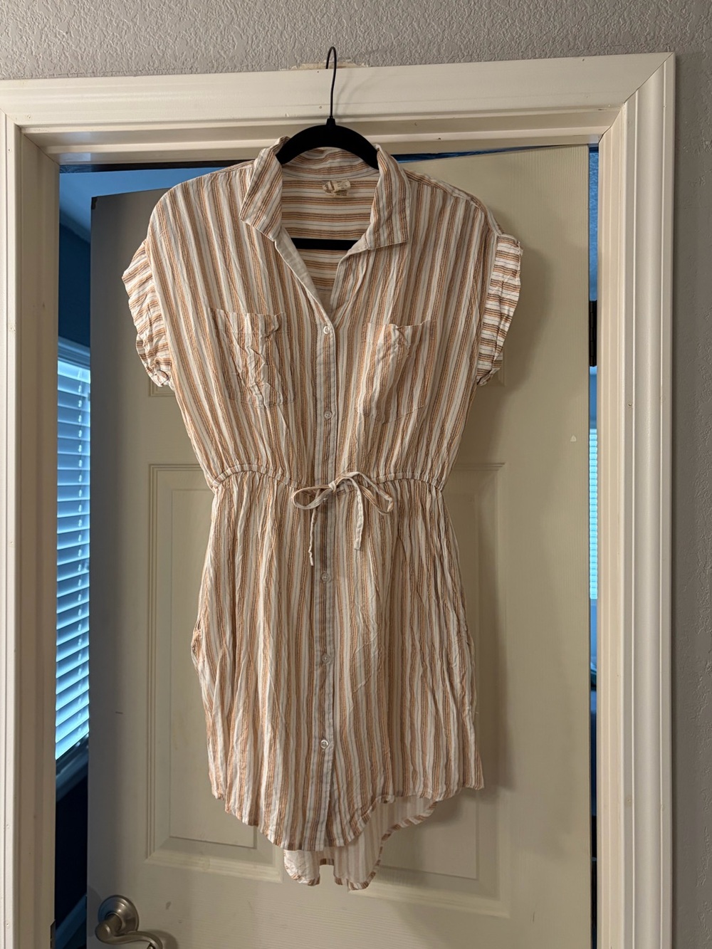 Japna Striped Shirt Dress in White, Orange and Grey